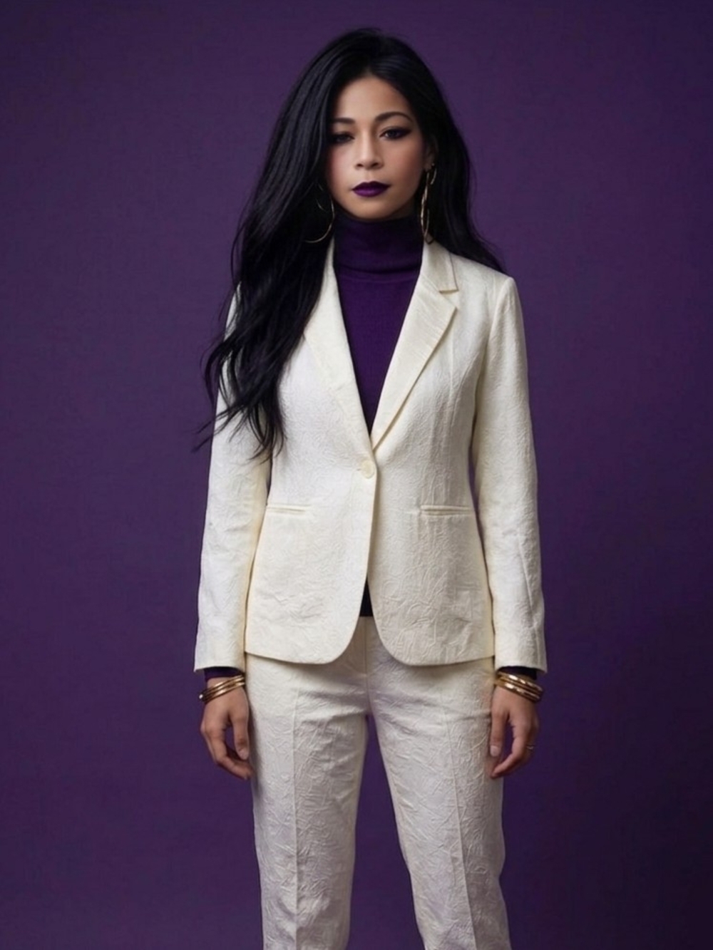 89th & Madison Cream Textured Single-Button Blazer